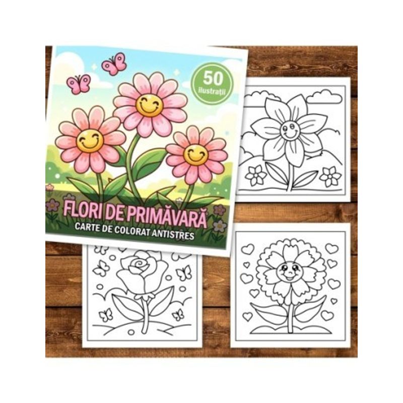 Carti si Birotica - Carti - Carti pentru copii - Carti de colorat - Carte de colorat, 50 de ilustratii Flori de Primavara, 106 pagini, A5 - Infinity.ro
