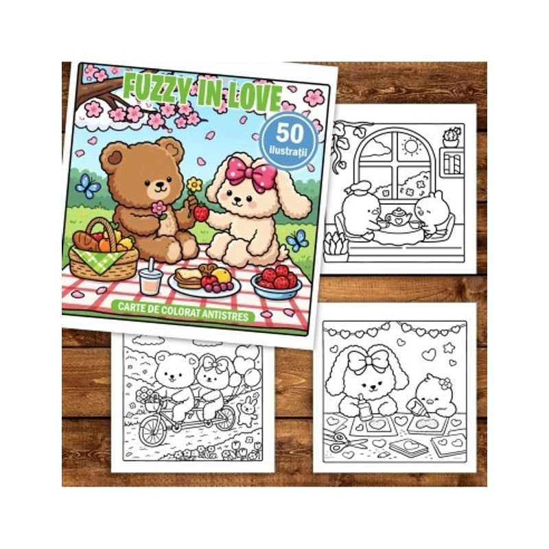 Carti si Birotica - Carti - Carti pentru copii - Carti de colorat - Carte de colorat, 50 de ilustratii Fuzzy in Love, 106 pagini, A5 - Infinity.ro