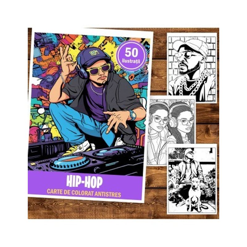 Carti si Birotica - Carti - Carti pentru copii - Carti de colorat - Carte de colorat, 50 de ilustratii Hip-Hop, 106 pagini, A5 - Infinity.ro