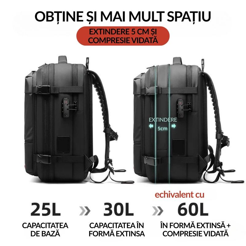 Sport si Outdoor - Articole de voiaj - Rucsacuri - Rucsac PLEMORY® Vidabil cu Pompa Incorporata, Ghiozdan Multifunctional, cu Vacuum, Smart, Negru - Infinity.ro