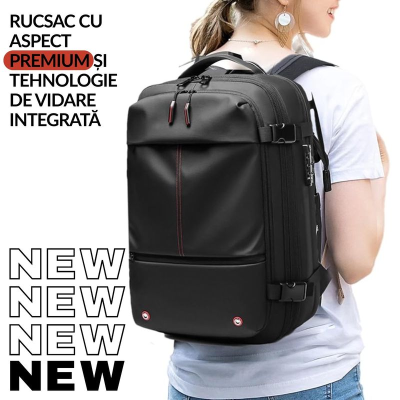 Sport si Outdoor - Articole de voiaj - Rucsacuri - Rucsac PLEMORY® Vidabil cu Pompa Incorporata, Ghiozdan Multifunctional, cu Vacuum, Smart, Negru - Infinity.ro