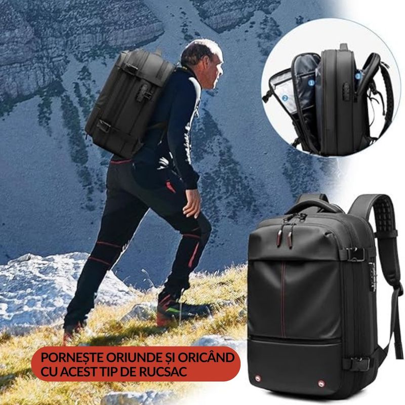Sport si Outdoor - Articole de voiaj - Rucsacuri - Rucsac PLEMORY® Vidabil cu Pompa Incorporata, Ghiozdan Multifunctional, cu Vacuum, Smart, Negru - Infinity.ro