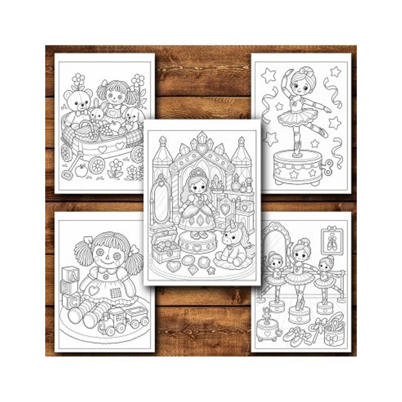 Carti si Birotica - Carti - Carti pentru copii - Carti de colorat - Carte de colorat, 50 de ilustratii Jucarii si papusi, 106 pagini, A5 - Infinity.ro