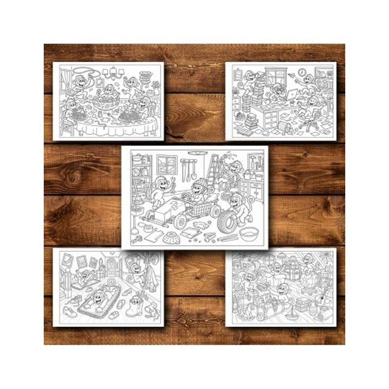 Carti si Birotica - Carti - Carti pentru copii - Carti de colorat - Carte de colorat, 50 de ilustratii Maimute Poznase - Volumul II, 106 pagini, A5 - Infinity.ro