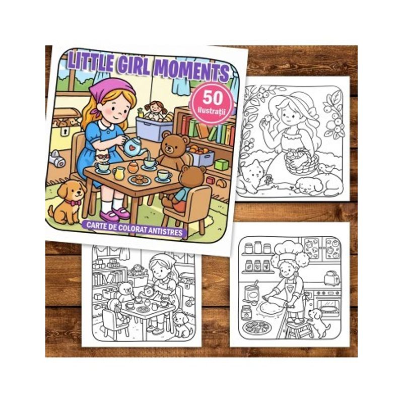 Carti si Birotica - Carti - Carti pentru copii - Carti de colorat - Carte de colorat, 50 de ilustratii Little Girl Moments, 106 pagini, A5 - Infinity.ro