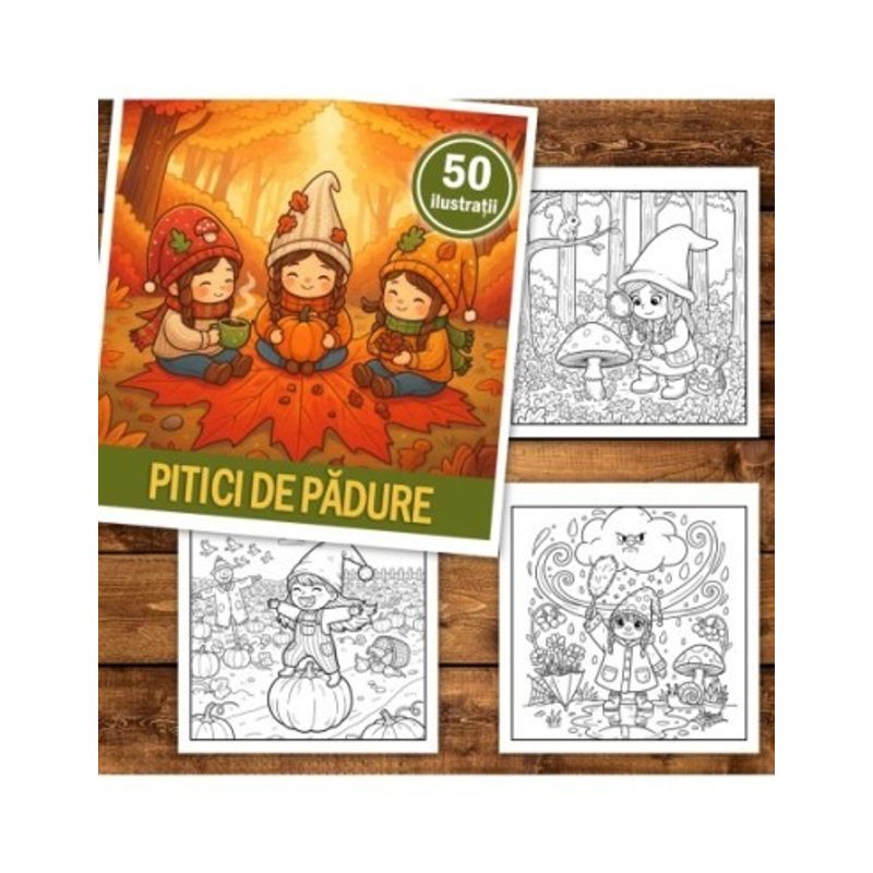 Carti si Birotica - Carti - Carti pentru copii - Carti de colorat - Carte de colorat, 50 de ilustratii Pitici de Padure, 106 pagini, A5 - Infinity.ro