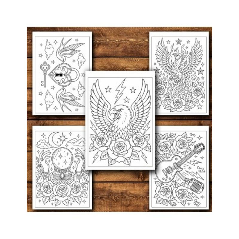 Carti si Birotica - Carti - Carti pentru copii - Carti de colorat - Carte de colorat, 50 de ilustratii Tatuaje Clasice - Volumul I, 106 pagini, A5 - Infinity.ro