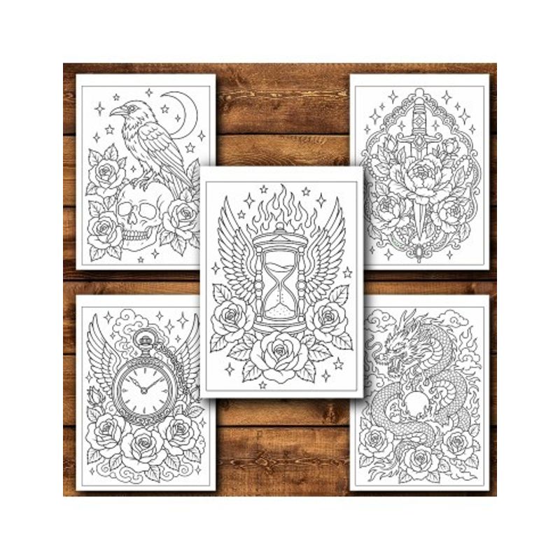 Carti si Birotica - Carti - Carti pentru copii - Carti de colorat - Carte de colorat, 50 de ilustratii Tatuaje Clasice - Volumul I, 106 pagini, A5 - Infinity.ro