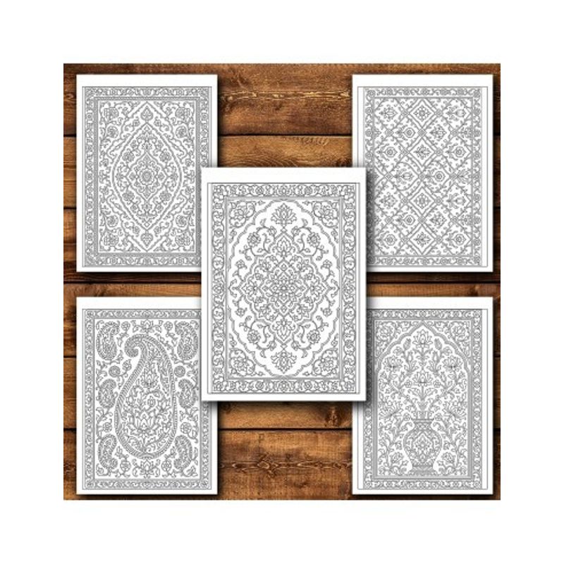 Carti si Birotica - Carti - Carti pentru copii - Carti de colorat - Carte de colorat, 50 de ilustratii Tipare cu covoare persane, 106 pagini, A5 - Infinity.ro