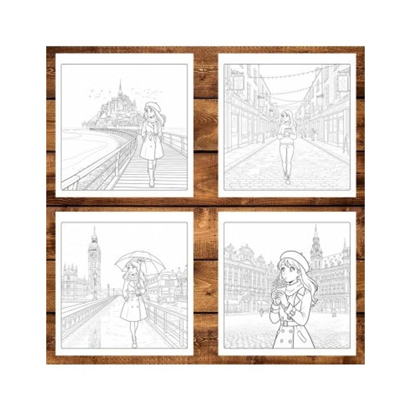 Carti si Birotica - Carti - Carti pentru copii - Carti de colorat - Carte de colorat, 50 de ilustratii Traveling Girl, 106 pagini, A5 - Infinity.ro