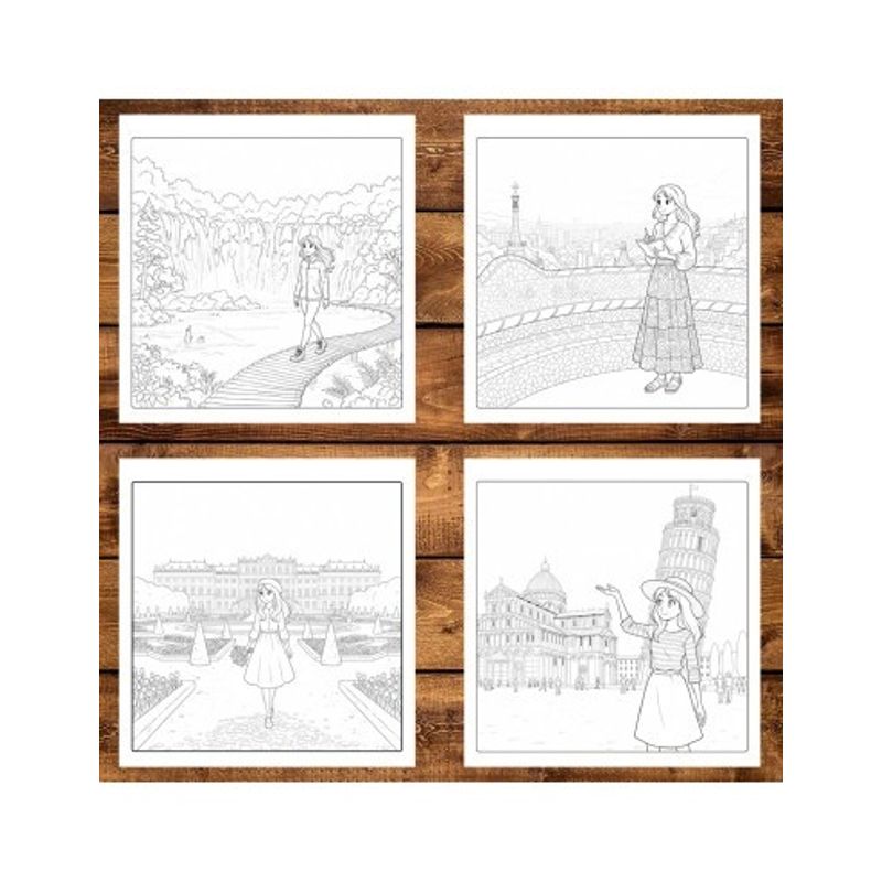 Carti si Birotica - Carti - Carti pentru copii - Carti de colorat - Carte de colorat, 50 de ilustratii Traveling Girl, 106 pagini, A5 - Infinity.ro