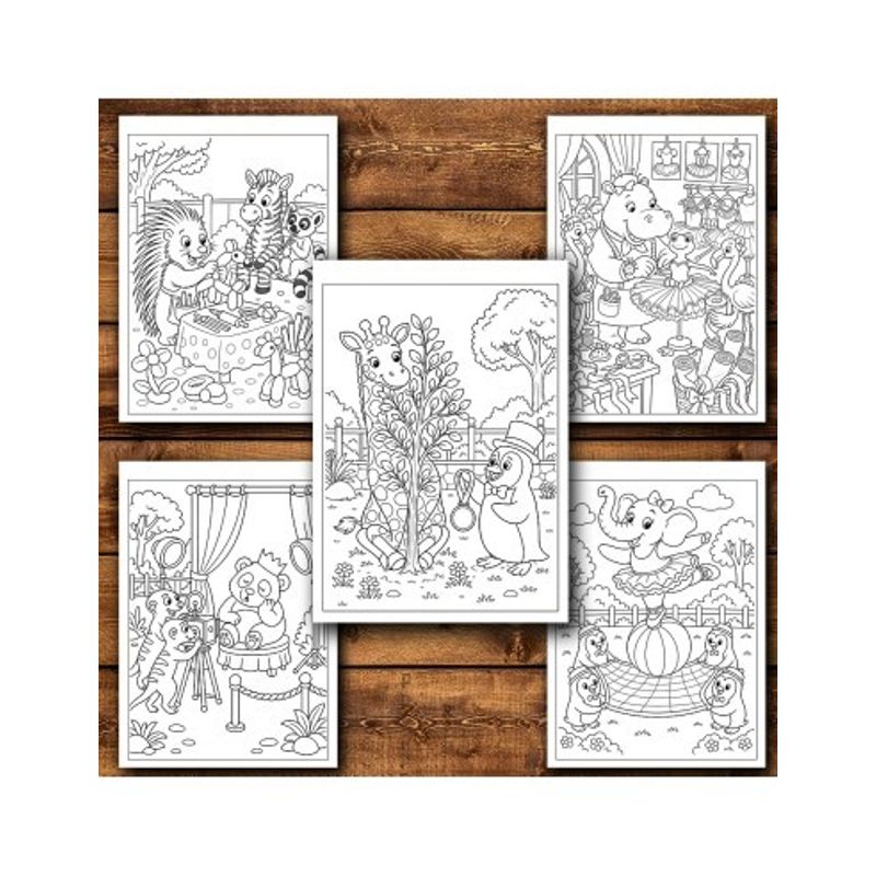 Carti si Birotica - Carti - Carti pentru copii - Carti de colorat - Carte de colorat, 50 de ilustratii Viata la Zoo - Volumul I, 106 pagini, A5 - Infinity.ro