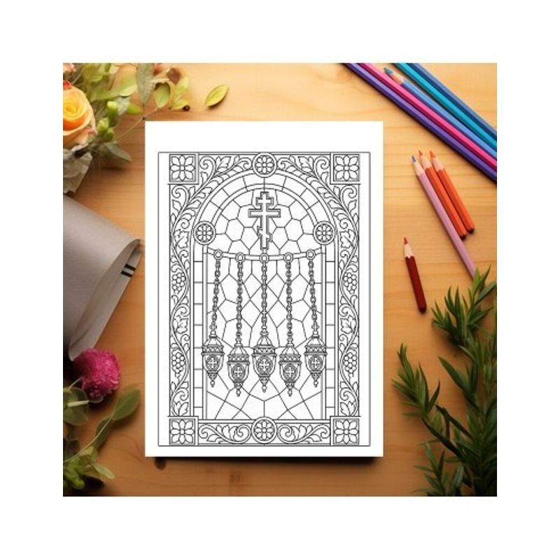 Carti si Birotica - Carti - Carti pentru copii - Carti de colorat - Carte de colorat, 50 de ilustratii Vitralii Religioase - Volumul I, 106 pagini, A5 - Infinity.ro