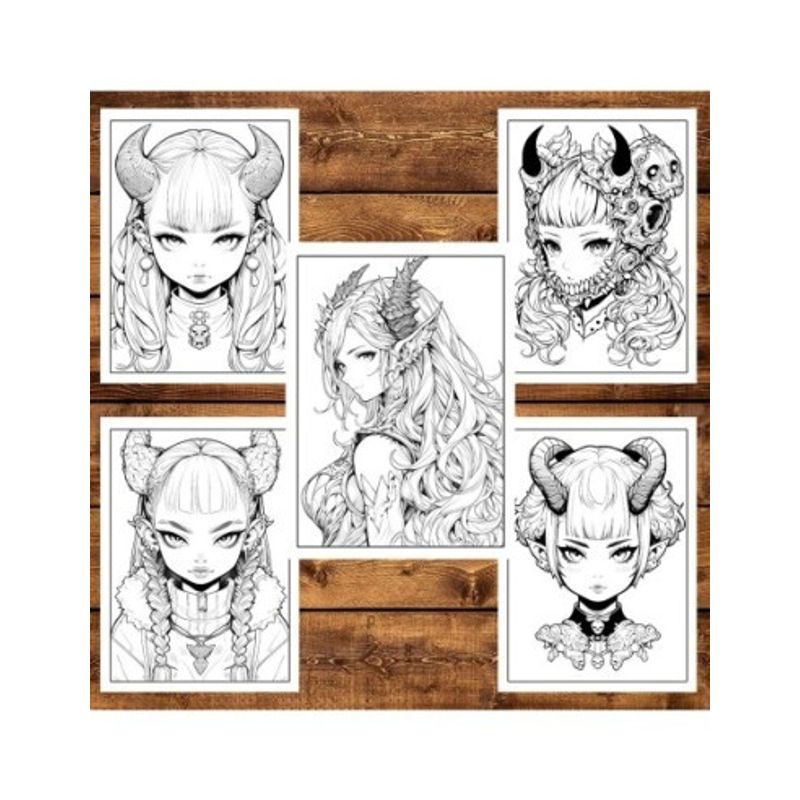 Carti si Birotica - Carti - Carti pentru copii - Carti de colorat - Carte de colorat, 50 de ilustratii, Anime Demon Girls, 106 pagini, A5 - Infinity.ro