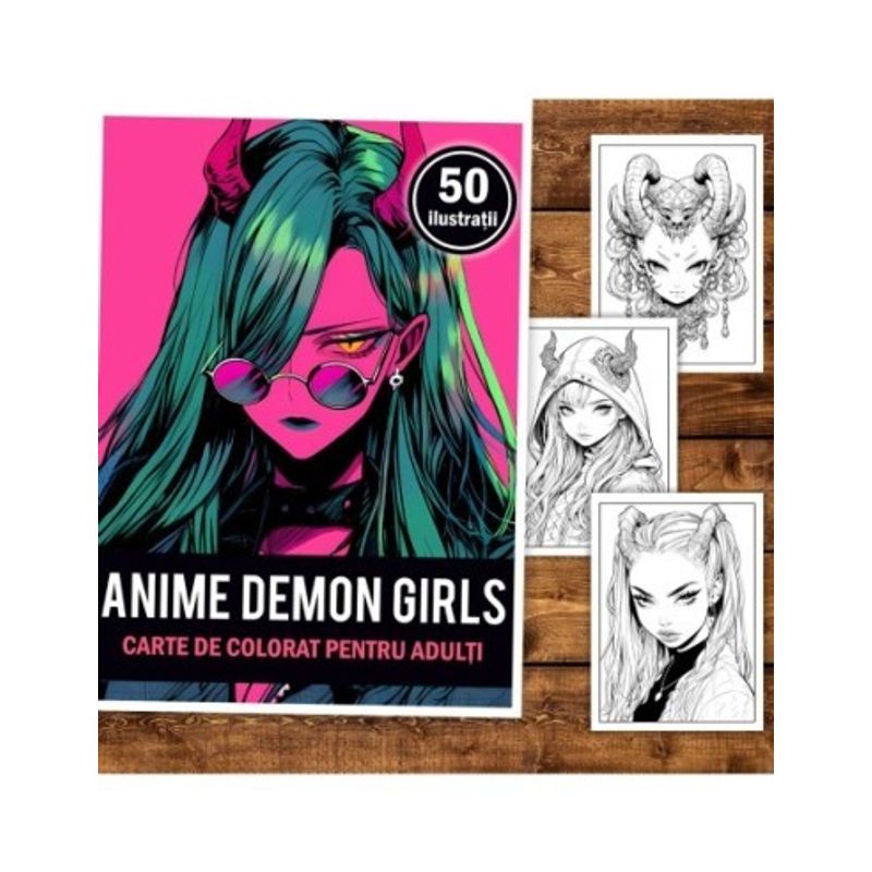 Carti si Birotica - Carti - Carti pentru copii - Carti de colorat - Carte de colorat, 50 de ilustratii, Anime Demon Girls, 106 pagini, A5 - Infinity.ro