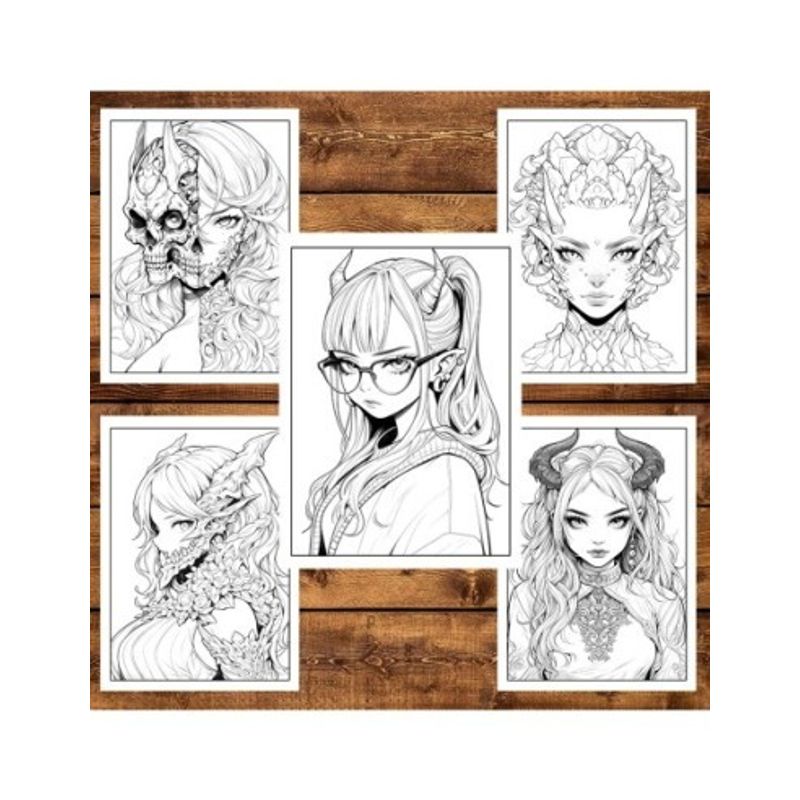 Carti si Birotica - Carti - Carti pentru copii - Carti de colorat - Carte de colorat, 50 de ilustratii, Anime Demon Girls, 106 pagini, A5 - Infinity.ro