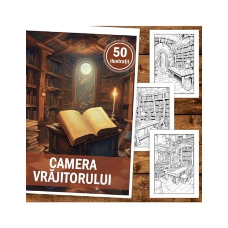 Carti si Birotica - Carti - Carti pentru copii - Carti de colorat - Carte de colorat, 50 de ilustratii, Camera Vrajitorului, 106 pagini, A5 - Infinity.ro