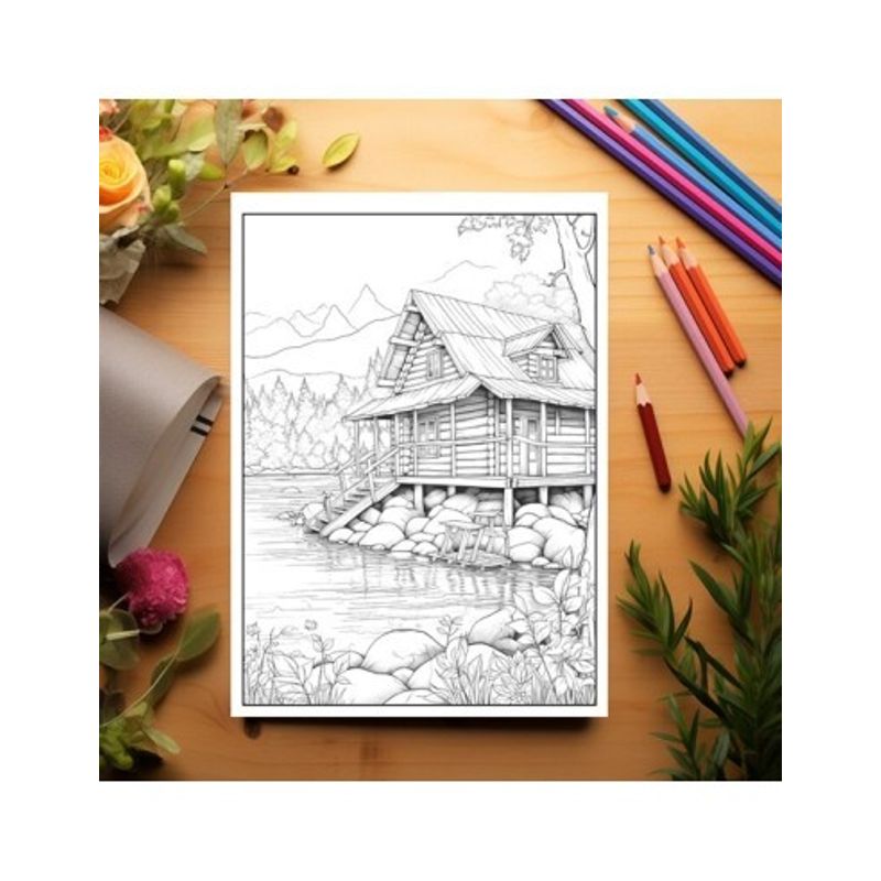 Carti si Birotica - Carti - Carti pentru copii - Carti de colorat - Carte de colorat, 50 de ilustratii, Cabane, 106 pagini, A5 - Infinity.ro