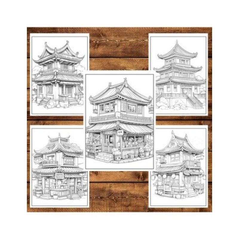 Carti si Birotica - Carti - Carti pentru copii - Carti de colorat - Carte de colorat, 50 de ilustratii, Case Chinezesti, 106 pagini, A5 - Infinity.ro