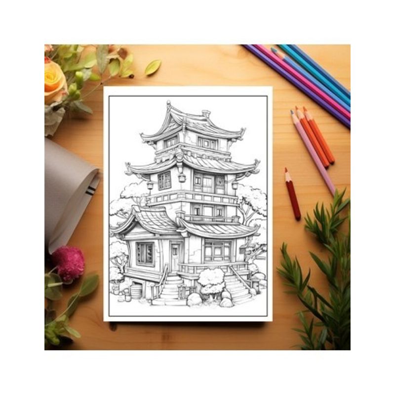 Carti si Birotica - Carti - Carti pentru copii - Carti de colorat - Carte de colorat, 50 de ilustratii, Case Chinezesti, 106 pagini, A5 - Infinity.ro