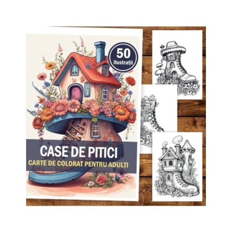 Carti si Birotica - Carti - Carti pentru copii - Carti de colorat - Carte de colorat, 50 de ilustratii, Case de pitici, 106 pagini, A5 - Infinity.ro