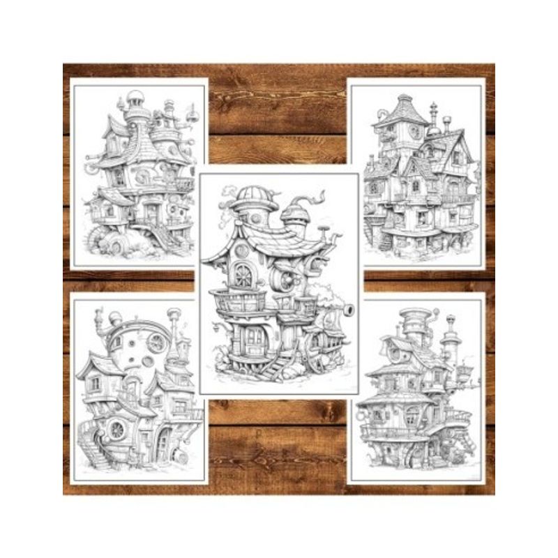 Carti si Birotica - Carti - Carti pentru copii - Carti de colorat - Carte de colorat, 50 de ilustratii, Case Steampunk, 106 pagini, A5 - Infinity.ro