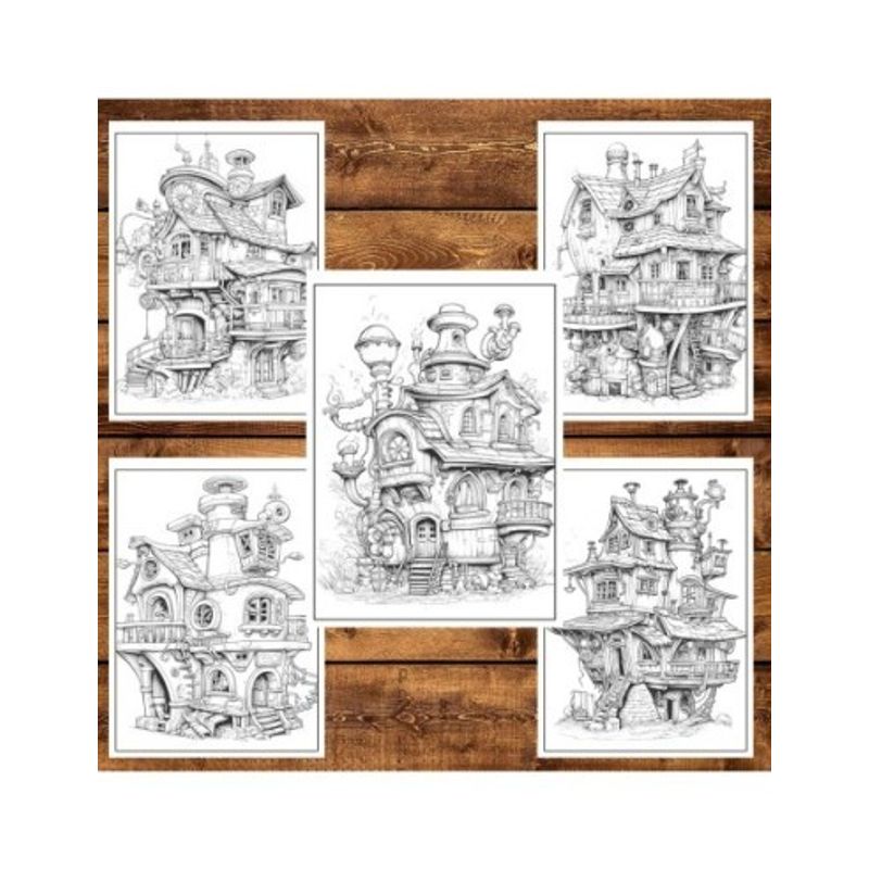 Carti si Birotica - Carti - Carti pentru copii - Carti de colorat - Carte de colorat, 50 de ilustratii, Case Steampunk, 106 pagini, A5 - Infinity.ro