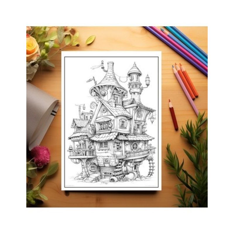 Carti si Birotica - Carti - Carti pentru copii - Carti de colorat - Carte de colorat, 50 de ilustratii, Case Steampunk, 106 pagini, A5 - Infinity.ro