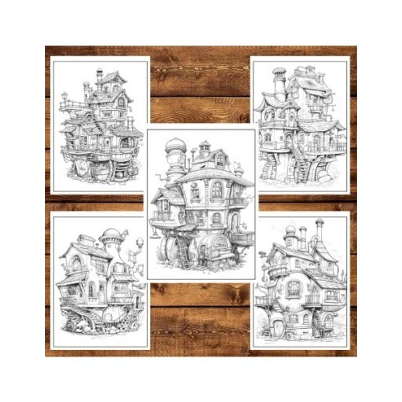 Carti si Birotica - Carti - Carti pentru copii - Carti de colorat - Carte de colorat, 50 de ilustratii, Case Steampunk, 106 pagini, A5 - Infinity.ro