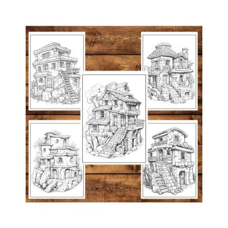 Carti si Birotica - Carti - Carti pentru copii - Carti de colorat - Carte de colorat, 50 de ilustratii, Case Mayase, 106 pagini, A5 - Infinity.ro