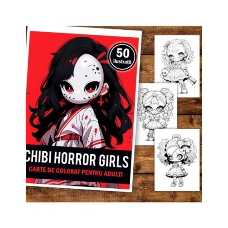 Carti si Birotica - Carti - Carti pentru copii - Carti de colorat - Carte de colorat, 50 de ilustratii, Chibi Horror Girls, 106 pagini, A5 - Infinity.ro