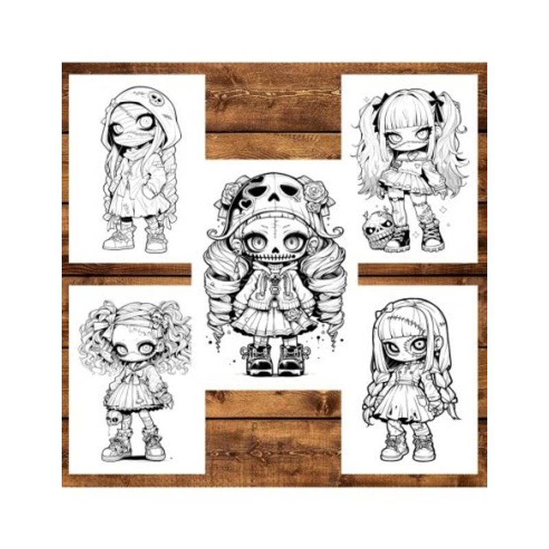 Carti si Birotica - Carti - Carti pentru copii - Carti de colorat - Carte de colorat, 50 de ilustratii, Chibi Horror Girls, 106 pagini, A5 - Infinity.ro