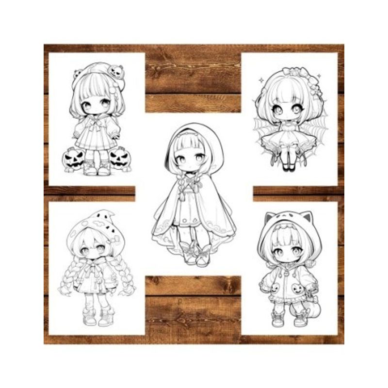 Carti si Birotica - Carti - Carti pentru copii - Carti de colorat - Carte de colorat, 50 de ilustratii, Chibi Halloween Girls, 106 pagini, A5 - Infinity.ro
