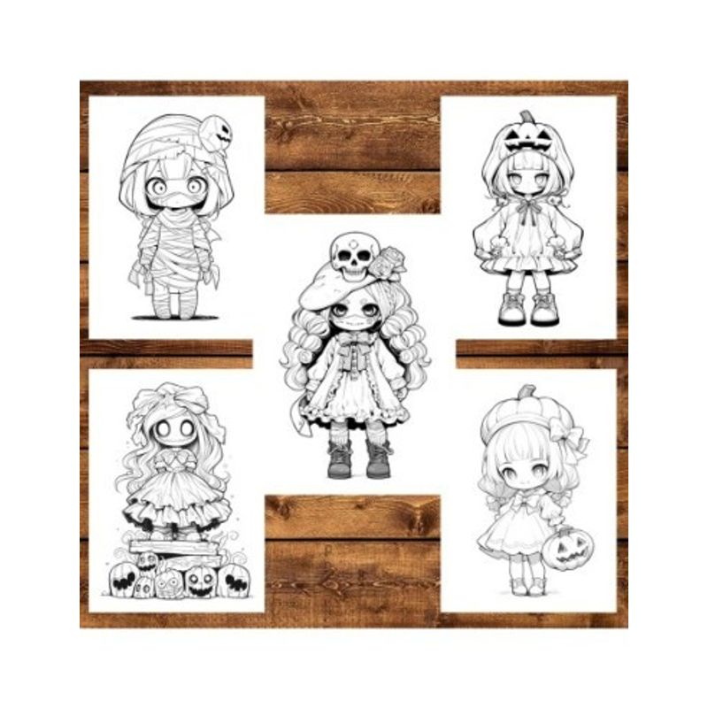 Carti si Birotica - Carti - Carti pentru copii - Carti de colorat - Carte de colorat, 50 de ilustratii, Chibi Halloween Girls, 106 pagini, A5 - Infinity.ro