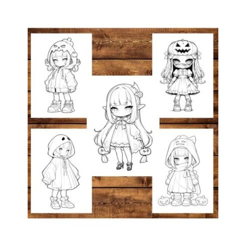 Carti si Birotica - Carti - Carti pentru copii - Carti de colorat - Carte de colorat, 50 de ilustratii, Chibi Halloween Girls, 106 pagini, A5 - Infinity.ro