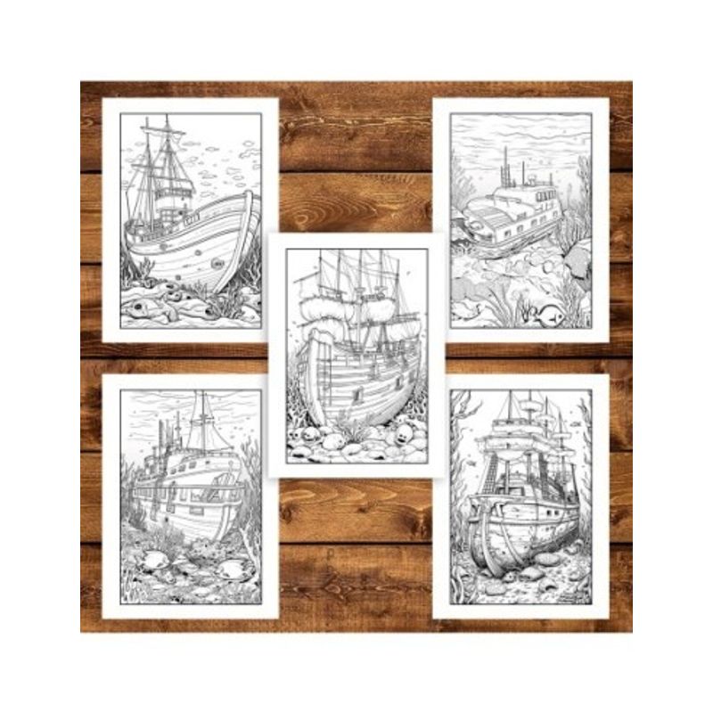 Carti si Birotica - Carti - Carti pentru copii - Carti de colorat - Carte de colorat, 50 de ilustratii, Corabii sub apa, 106 pagini, A5 - Infinity.ro