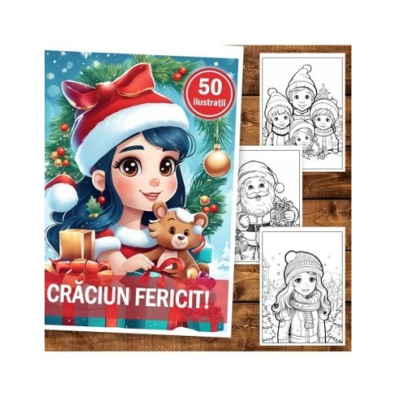 Carti si Birotica - Carti - Carti pentru copii - Carti de colorat - Carte de colorat, 50 de ilustratii, Craciun Fericit, 106 pagini, A5 - Infinity.ro