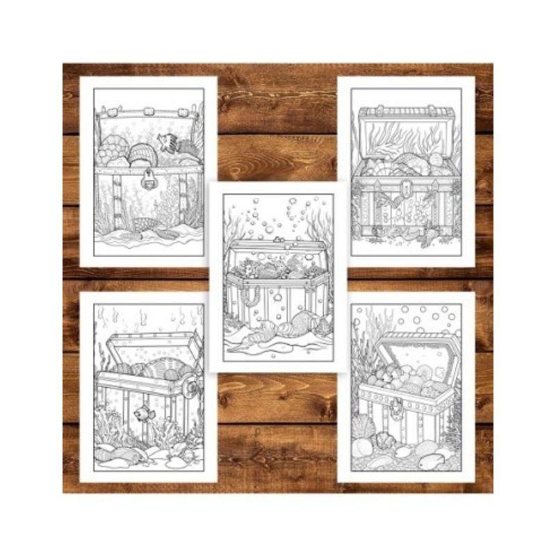 Carti si Birotica - Carti - Carti pentru copii - Carti de colorat - Carte de colorat, 50 de ilustratii, Comori sub apa, 106 pagini, A5 - Infinity.ro