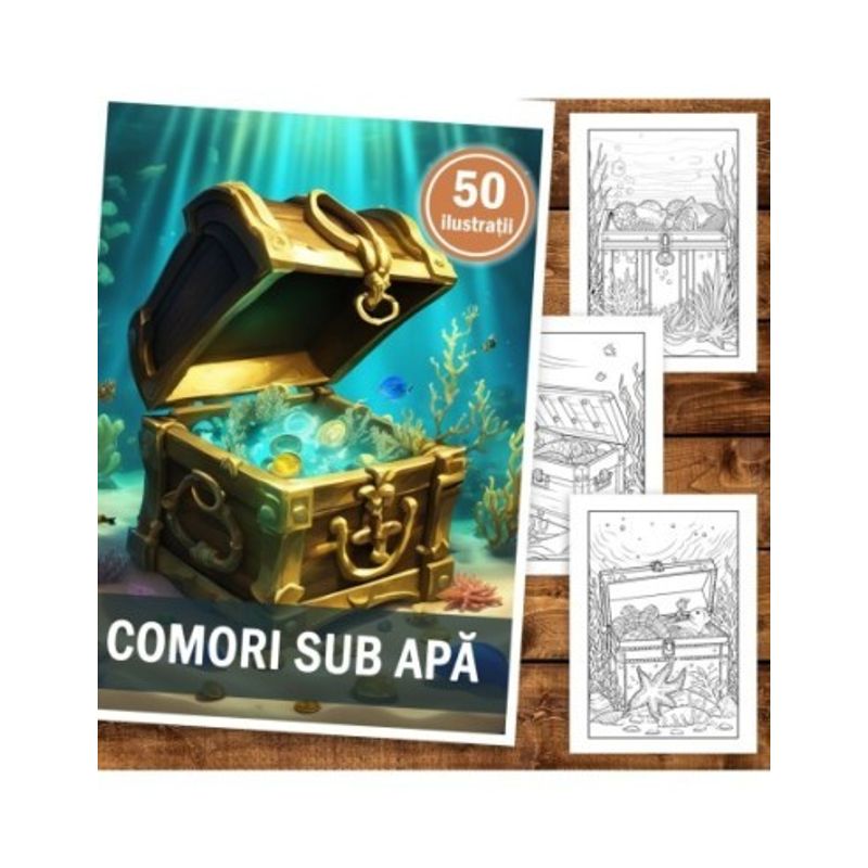 Carti si Birotica - Carti - Carti pentru copii - Carti de colorat - Carte de colorat, 50 de ilustratii, Comori sub apa, 106 pagini, A5 - Infinity.ro