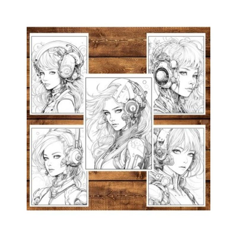 Carti si Birotica - Carti - Carti pentru copii - Carti de colorat - Carte de colorat, 50 de ilustratii, Cyberpunk Girls, 106 pagini, A5 - Infinity.ro