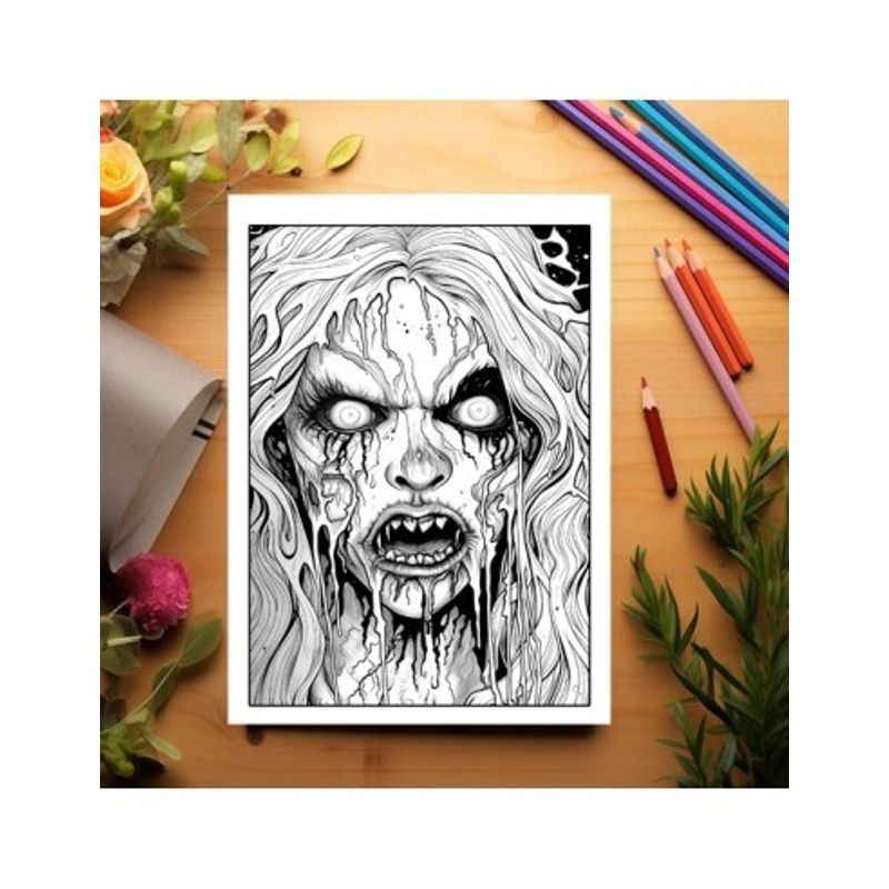 Carti si Birotica - Carti - Carti pentru copii - Carti de colorat - Carte de colorat, 50 de ilustratii, Horror Vibes, 106 pagini, A5 - Infinity.ro