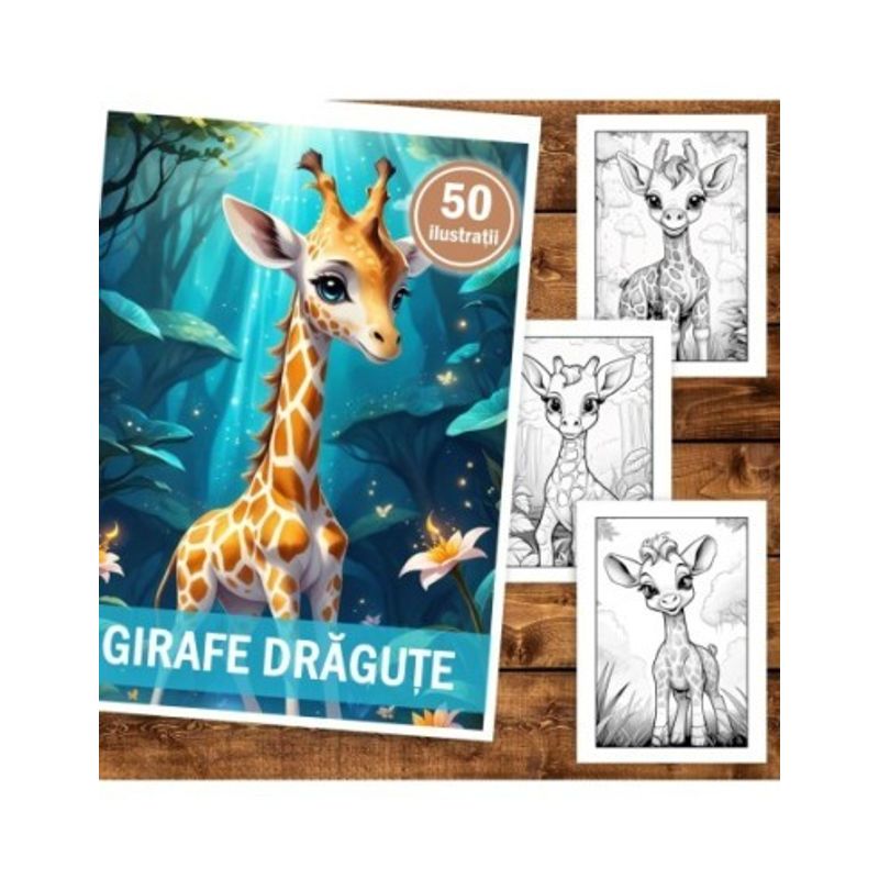 Carti si Birotica - Carti - Carti pentru copii - Carti de colorat - Carte de colorat, 50 de ilustratii, Girafe dragute, 106 pagini, A5 - Infinity.ro