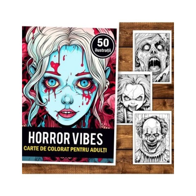 Carti si Birotica - Carti - Carti pentru copii - Carti de colorat - Carte de colorat, 50 de ilustratii, Horror Vibes, 106 pagini, A5 - Infinity.ro