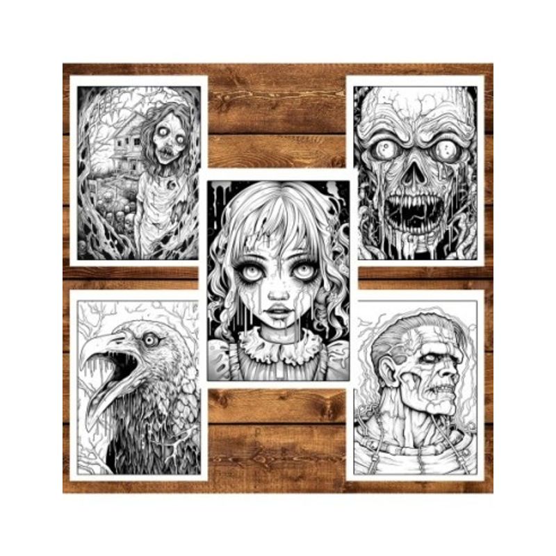Carti si Birotica - Carti - Carti pentru copii - Carti de colorat - Carte de colorat, 50 de ilustratii, Horror Vibes, 106 pagini, A5 - Infinity.ro