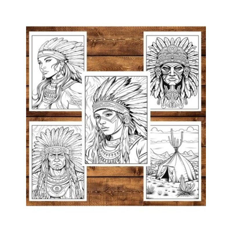 Carti si Birotica - Carti - Carti pentru copii - Carti de colorat - Carte de colorat, 50 de ilustratii, Native Americans, 106 pagini, A5 - Infinity.ro