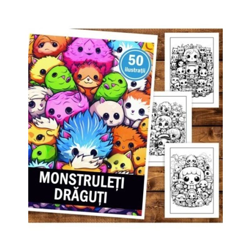 Carti si Birotica - Carti - Carti pentru copii - Carti de colorat - Carte de colorat, 50 de ilustratii, Monstruleti draguti, 106 pagini, A5 - Infinity.ro