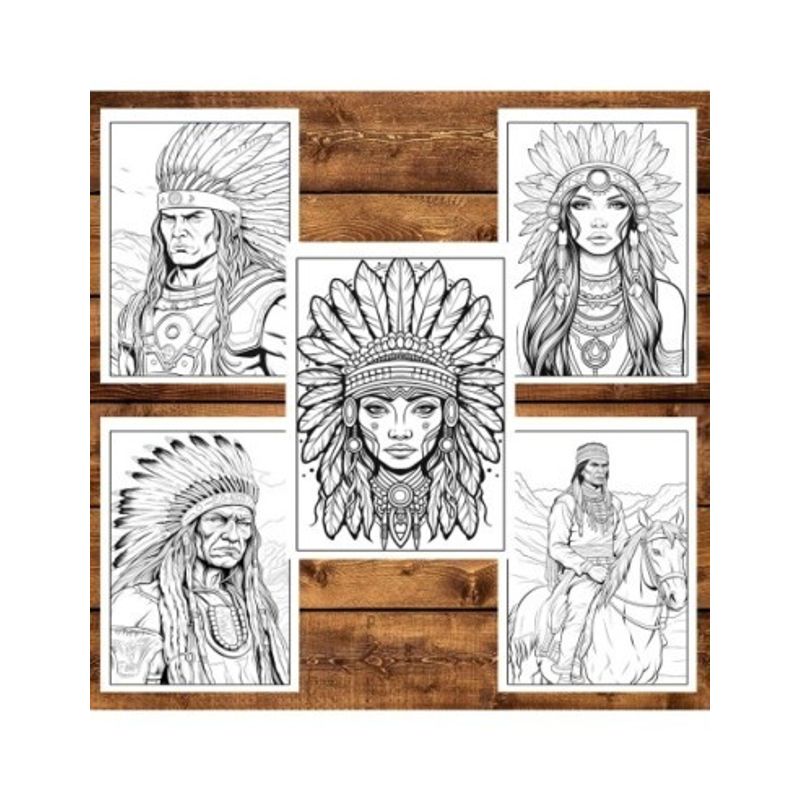 Carti si Birotica - Carti - Carti pentru copii - Carti de colorat - Carte de colorat, 50 de ilustratii, Native Americans, 106 pagini, A5 - Infinity.ro