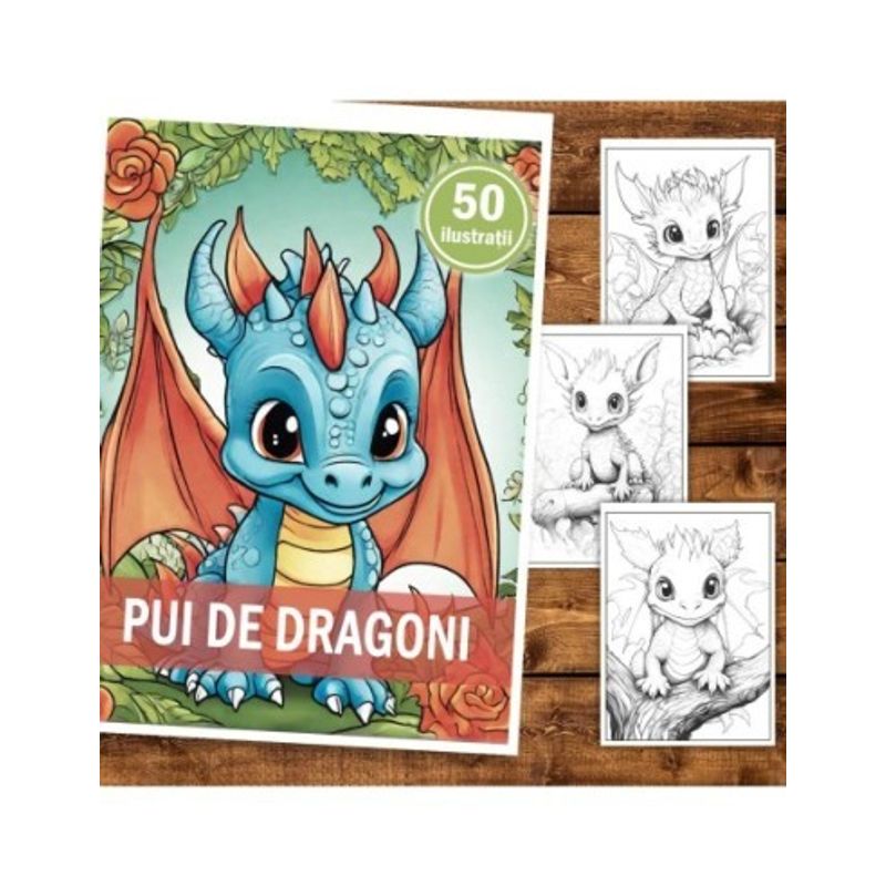 Carti si Birotica - Carti - Carti pentru copii - Carti de colorat - Carte de colorat, 50 de ilustratii, Pui de Dragoni, 106 pagini, A5 - Infinity.ro