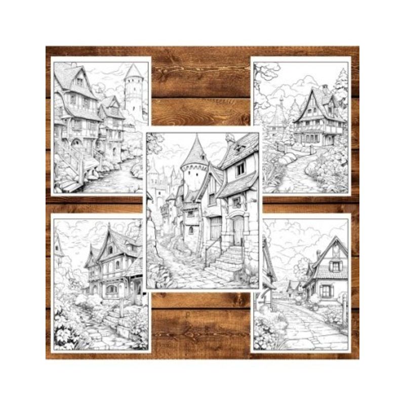 Carti si Birotica - Carti - Carti pentru copii - Carti de colorat - Carte de colorat, 50 de ilustratii, Sat Medieval - Volumul II, 106 pagini, A5 - Infinity.ro