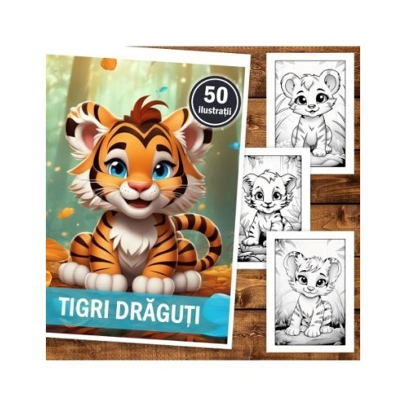 Carti si Birotica - Carti - Carti pentru copii - Carti de colorat - Carte de colorat, 50 de ilustratii, Tigri draguti, 106 pagini, A5 - Infinity.ro